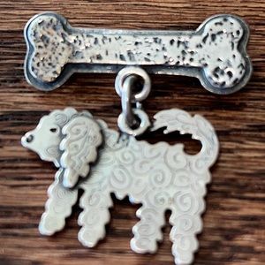 Adorable Curly Haired Dog and Bone Pin / Brooch by Big Idea